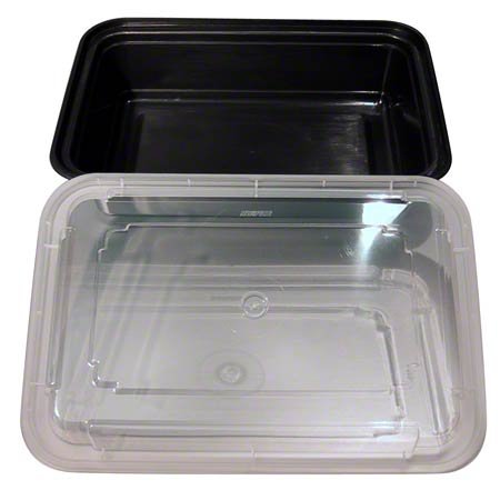 Newspring VERSAtainer Microwavable Containers, 38 oz, 6 x 8.5 x 2, Black/Clear, Plastic, 150/Carton